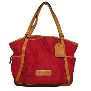 Dooney & Bourke Red Canvas & Leather Tote Bag Purse Travel Bag